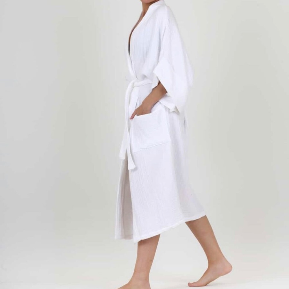 Simpuna White Muslin Cotton Robe With Belt